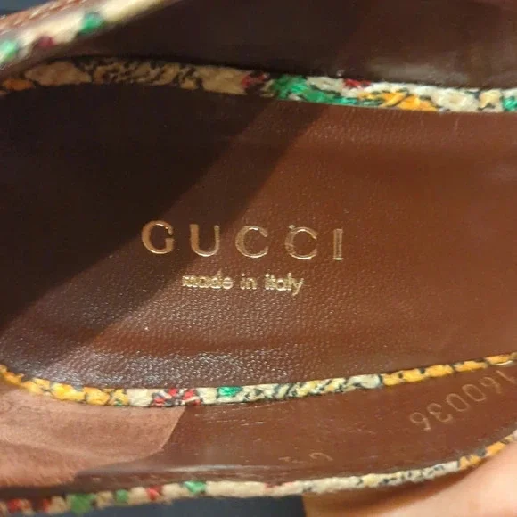 Gucci horsebit pineapple print brown leather d'Orsay vintage heels size 6.5 - Picture 8 of 9
